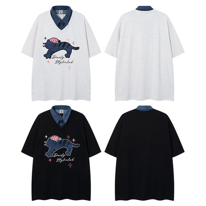 UNIKCOSA Velora Polo Collar Faux TwoPiece Unisex Tee 💫