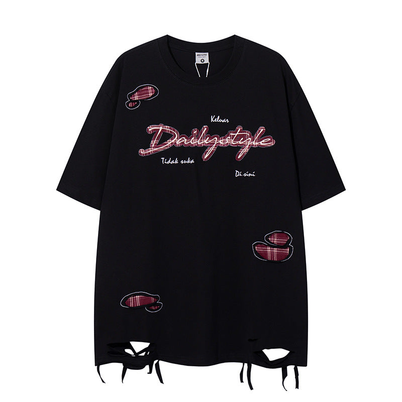 UNIKCOSA LuxeEase Slashed Patchwork Short Sleeve Tee 💫