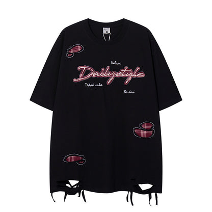 UNIKCOSA LuxeEase Slashed Patchwork Short Sleeve Tee 💫