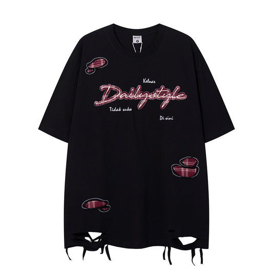 UNIKCOSA LuxeEase Slashed Patchwork Short Sleeve Tee 💫