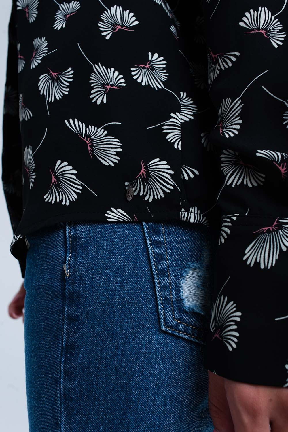 Black floral printed shirt