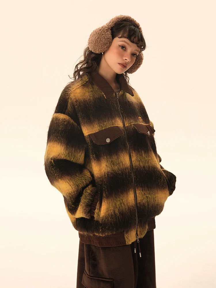 UNIKCOSA UrbanSoul StripeFusion Coat Patchwork Zip Jacket 💫