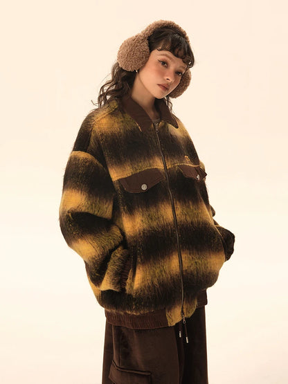 UNIKCOSA UrbanSoul StripeFusion Coat Patchwork Zip Jacket 💫