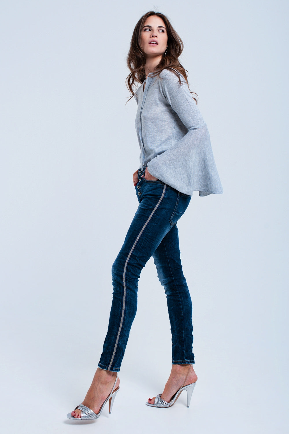 Gray sweater with bell sleeves