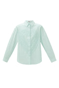 Cotton Woven Women's Blouse Casual Stripes Heart Ruffle Detail