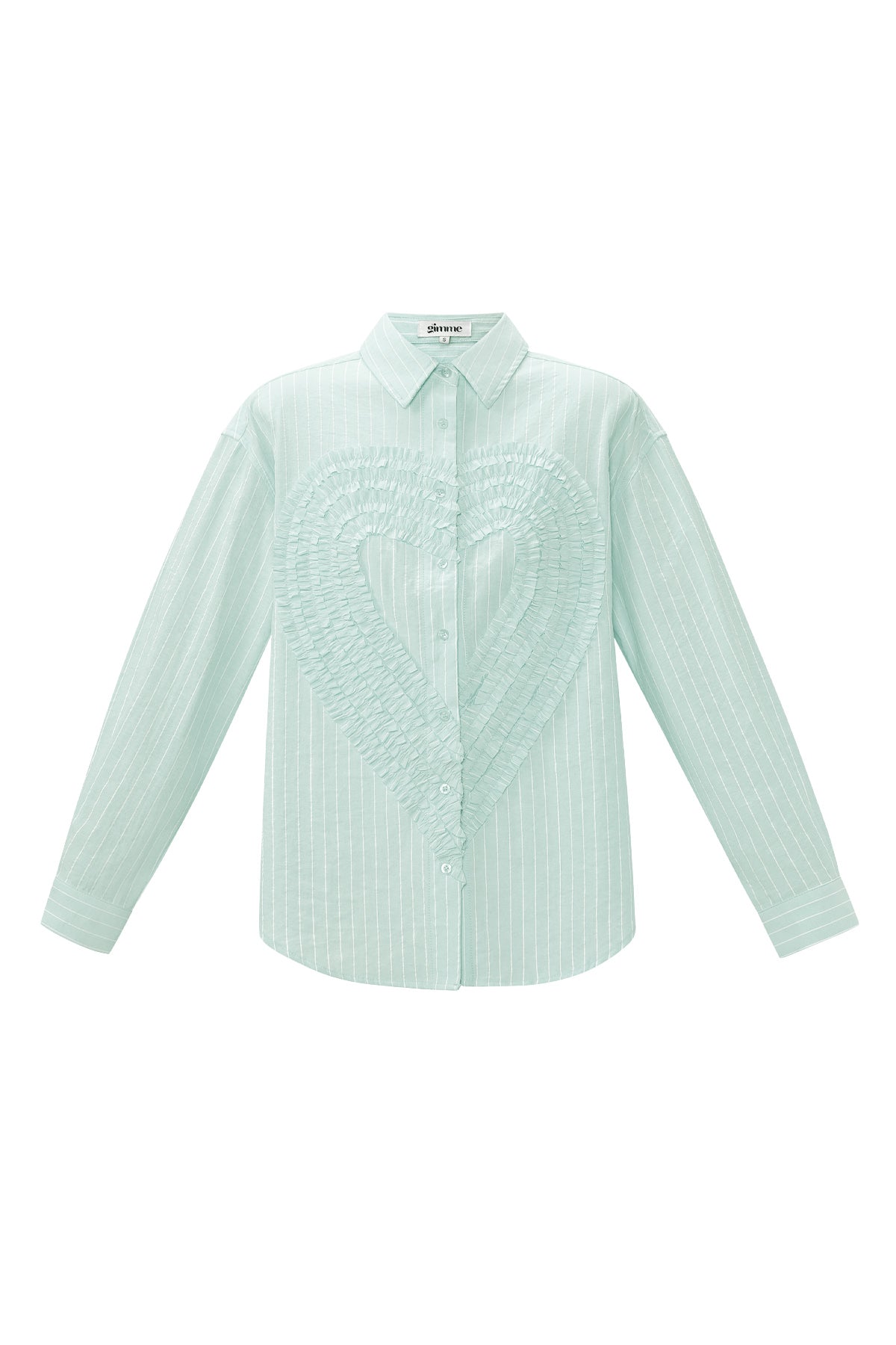 Cotton Woven Women's Blouse Casual Stripes Heart Ruffle Detail