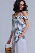 Cream top with blue stripes
