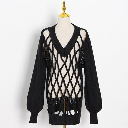 UNIKCOSA BreezeKnit Hollow-Out Street Sweater for Women 🤍