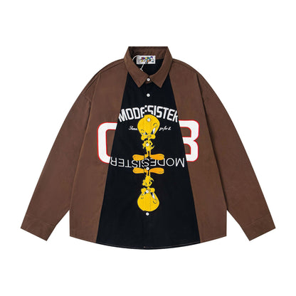 UNIKCOSA Velora Color Block Cartoon Print Loose Shirt 💫