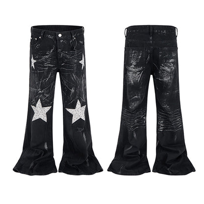 UNIKCOSA Velora Washed Rhinestone Denim Wide Leg Pants 💫