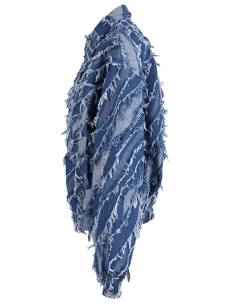 UNIKCOSA UrbanSoul Denim Jacket Loose Fit Tassels Big Size 💫