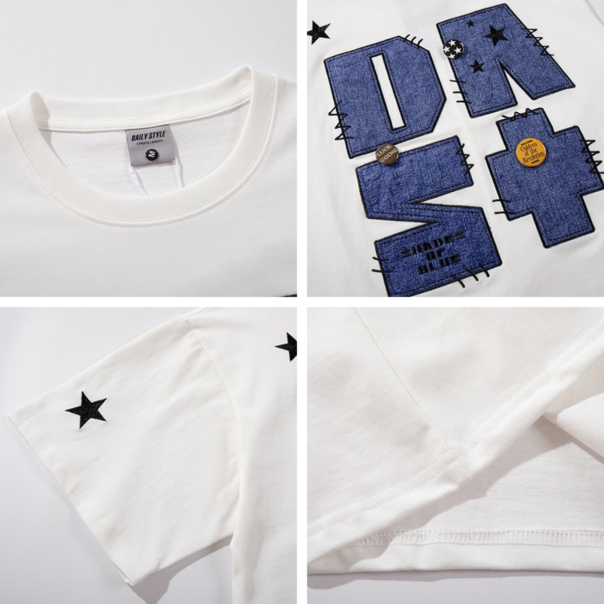 UNIKCOSA RetroMuse Denim Patch Embroidered T Shirt Men 💫