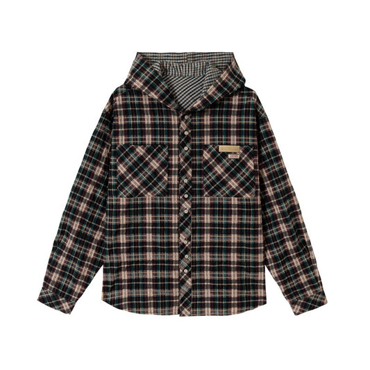 UNIKCOSA UrbanSoul Plaid Hooded Spliced Design Shirt 💫