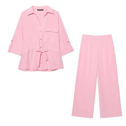 UNIKCOSA GraceLoom 2-Piece Long-Sleeve Shirt & Wide-Leg Pant Set for Women 💖