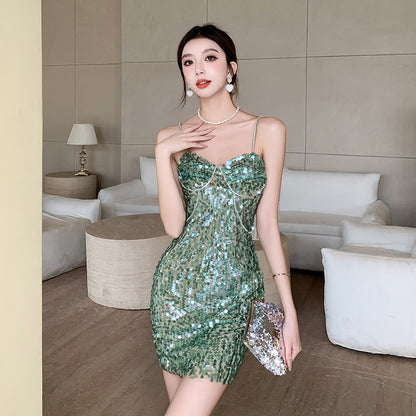 UNIKCOSA GlowLuxe Rhinestone Sequin Bodycon Dress for Women 💚