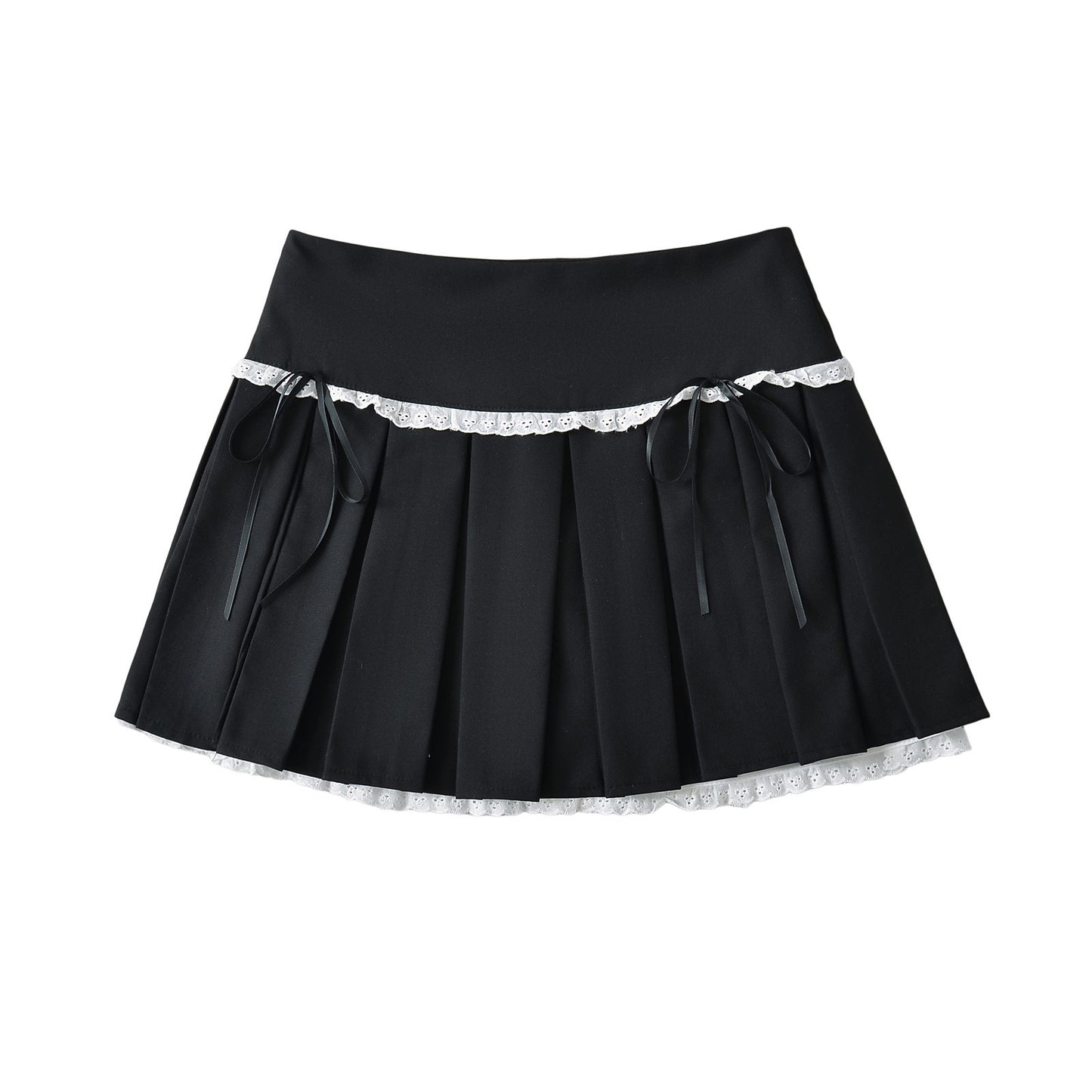UNIKCOSA Velora Bow Lace Pleated Mini Skirt Chic Black 🔥