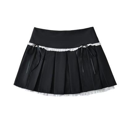UNIKCOSA Velora Bow Lace Pleated Mini Skirt Chic Black 🔥