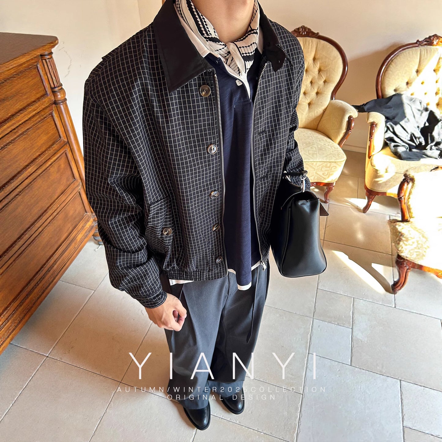 UNIKCOSA Velora Notched Collar Plaid Color Block Jacket 💫