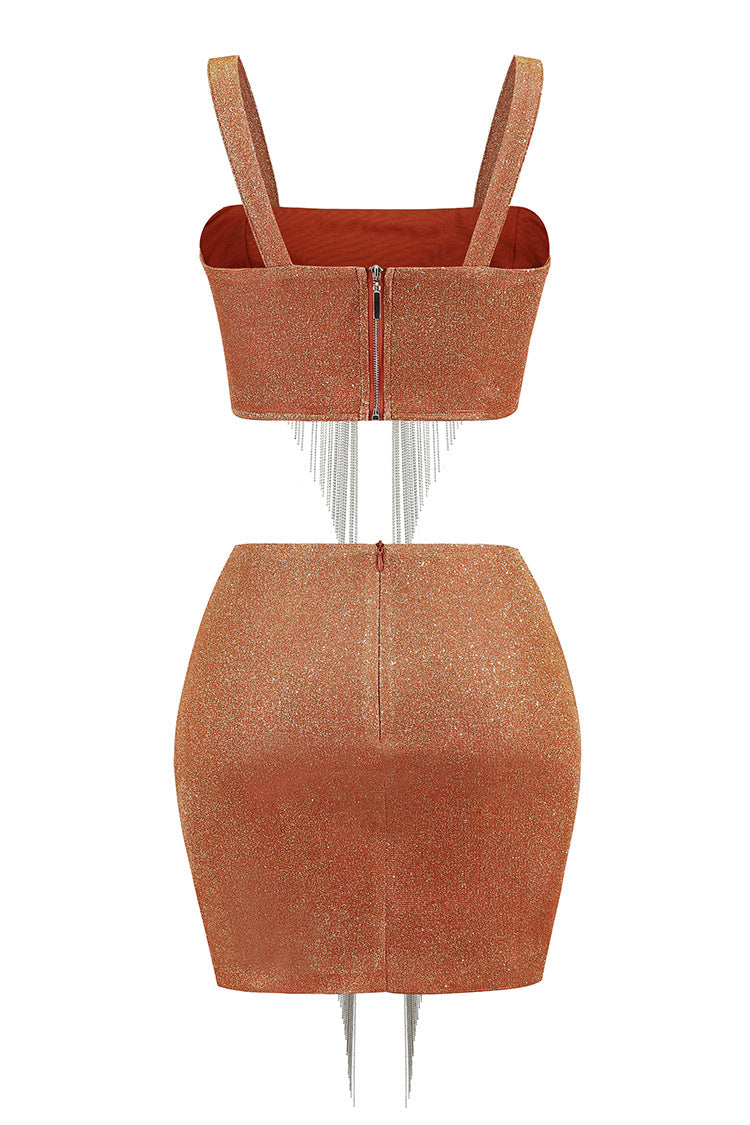 UNIKCOSA MetalMuse Tassel Crop Top & Mini Skirt Set ⚡