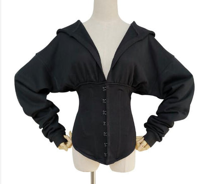 UNIKCOSA Velora Slim Hooded Knit Sweater Black V-Neck 💫