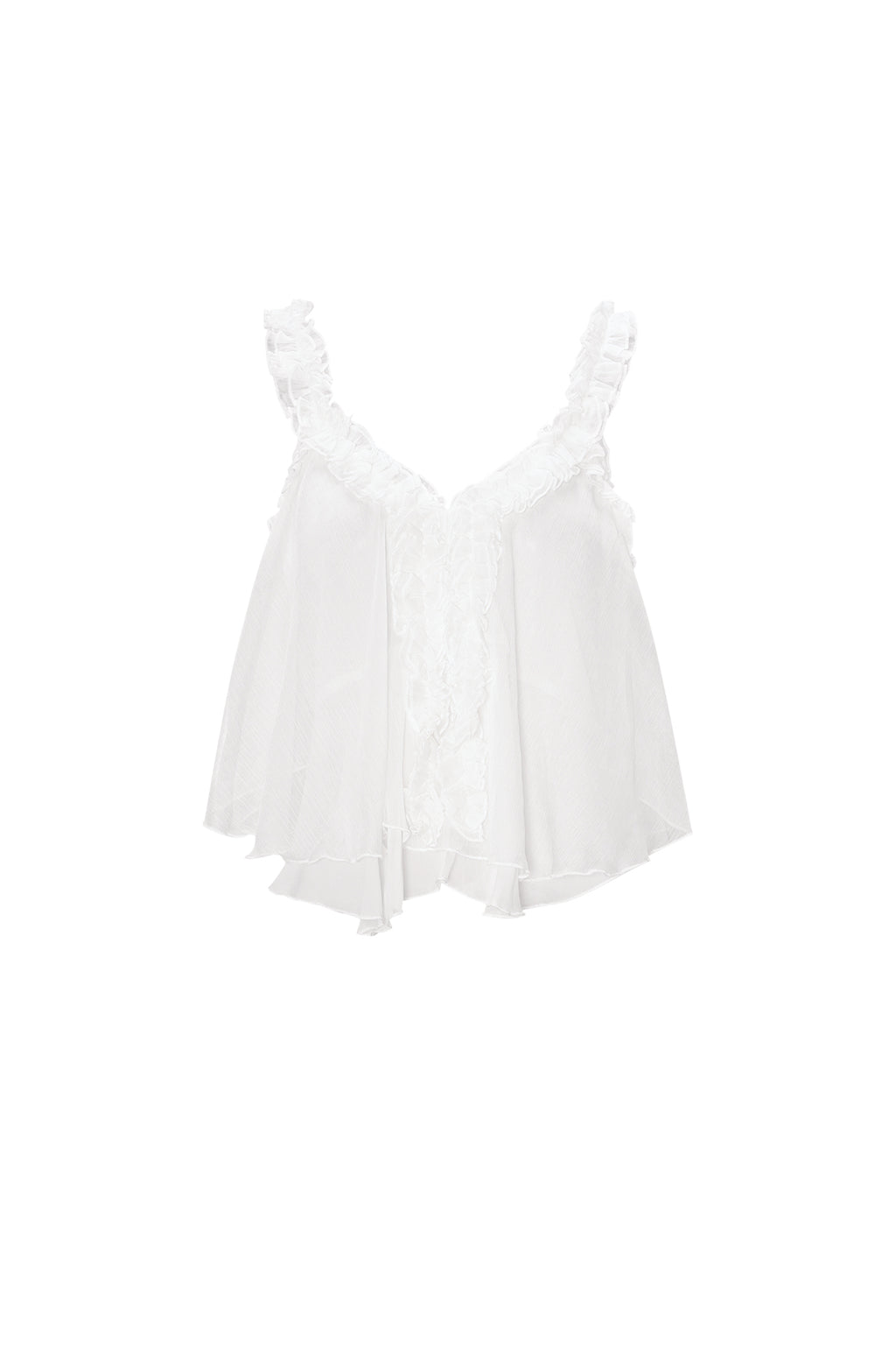 Woven White Sleeveless Top Casual Solid Color Ruffle Edge