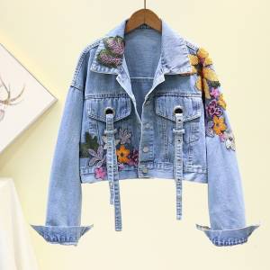 UNIKCOSA BloomShine Embroidered Sequin Denim Jacket for Women 🌸✨