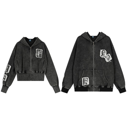 UNIKCOSA RetroMuse Vintage Zip Hoodie Short Jacket For Men🖤