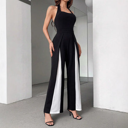 UNIKCOSA NoirFit Colorblock Halter Jumpsuit Mid Waist 🌆