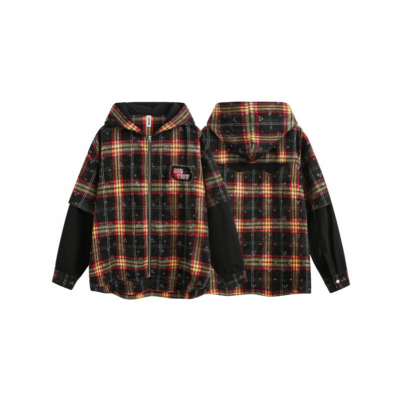 UNIKCOSA Velora Checkered Splicing Hooded Casual Shirt 🌆