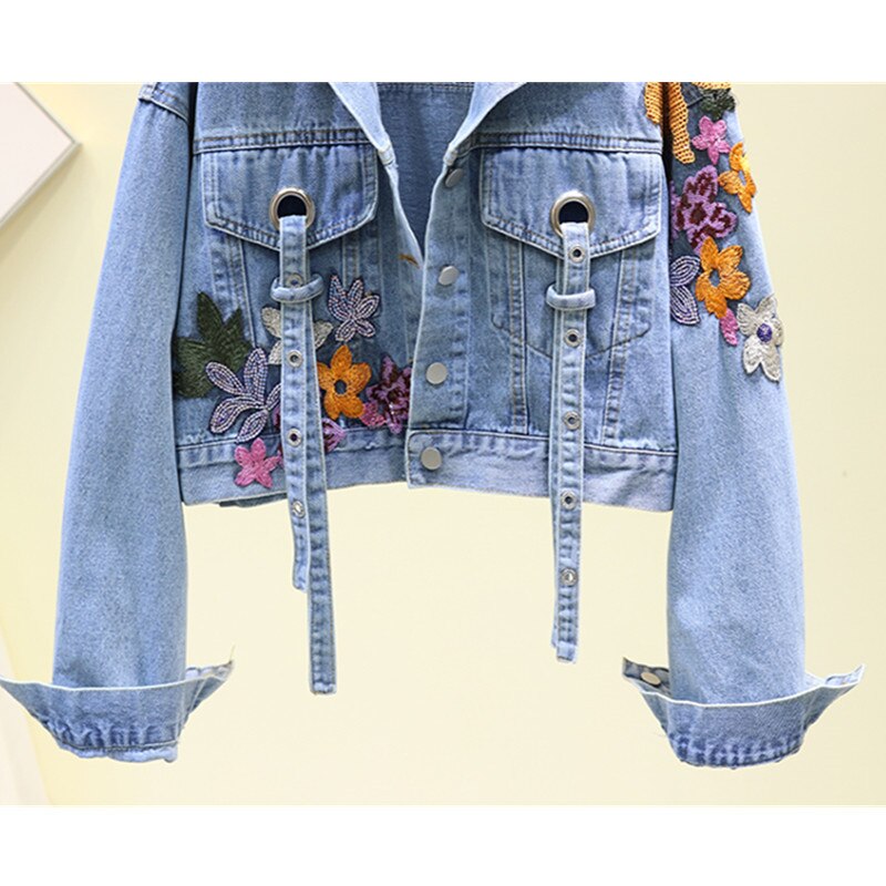 UNIKCOSA BloomShine Embroidered Sequin Denim Jacket for Women 🌸✨