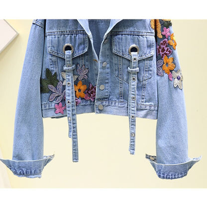 UNIKCOSA BloomShine Embroidered Sequin Denim Jacket for Women 🌸✨