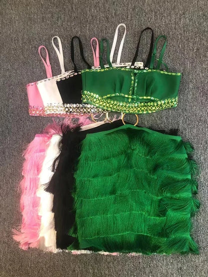 UNIKCOSA NoirFit Crystal Bandage Dress Green Backless 💫