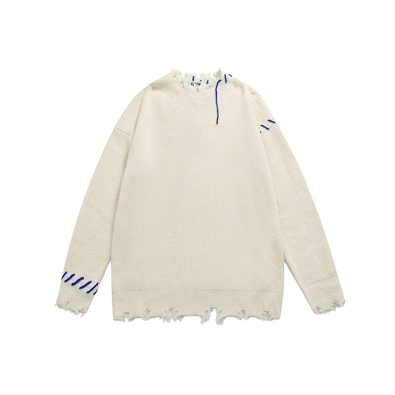 UNIKCOSA LuxeEase Broken Hole Loose Knit Pullover Sweater 💫