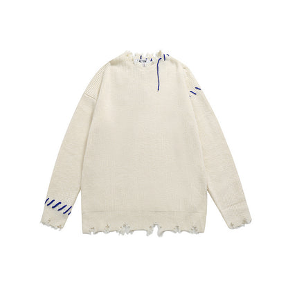 UNIKCOSA LuxeEase Broken Hole Loose Knit Pullover Sweater 💫