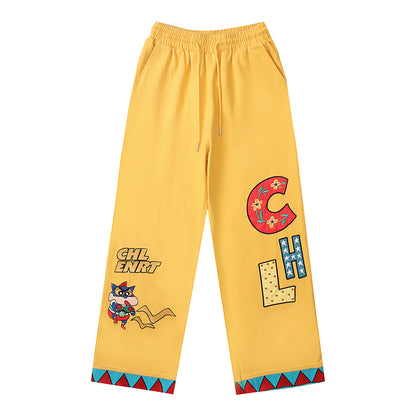 UNIKCOSA ArtMood Cartoon Embroidered Straight Leg Pants
