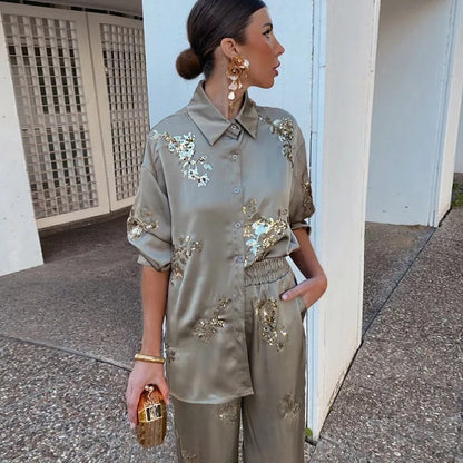 UNIKCOSA Velora Shimmering Sequined Polo Two-Piece Set 💫