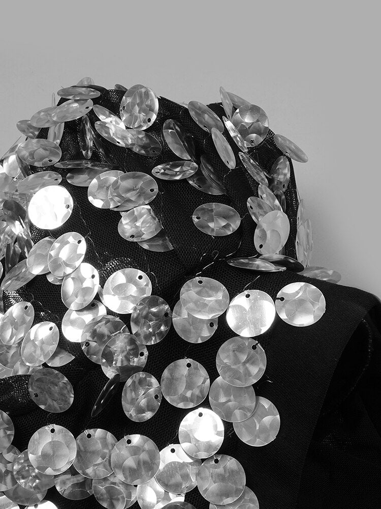 UNIKCOSA Velora Sequin Mini Dress With V Neck Puff Sleeves💫