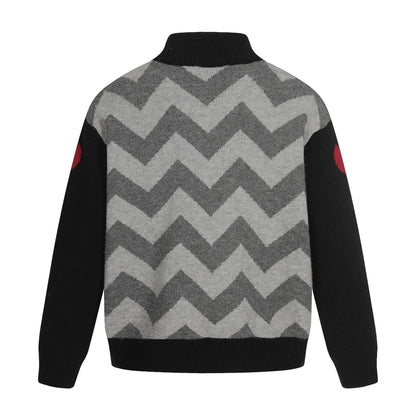 UNIKCOSA NoirFit Color Block DiamondGrid Cardigan Sweater 🌆