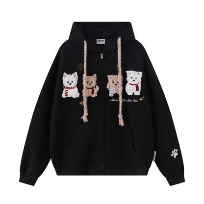 UNIKCOSA RetroMuse Hooded Cardigan Dog Flocking Unisex 💫