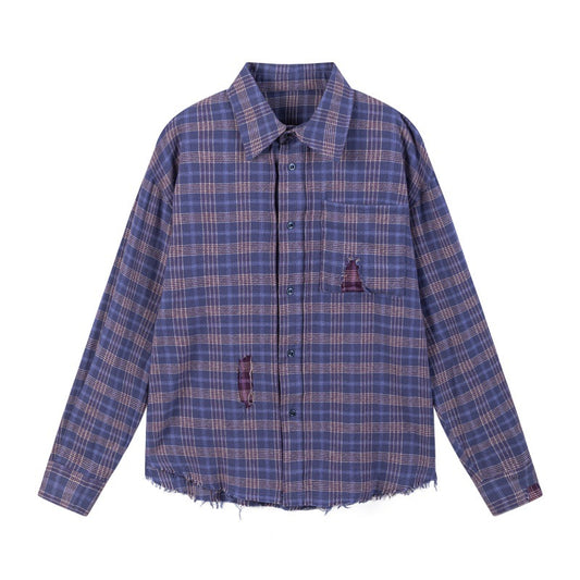 UNIKCOSA NoirFit Torn Collar Fringe Shirt Purple 💫