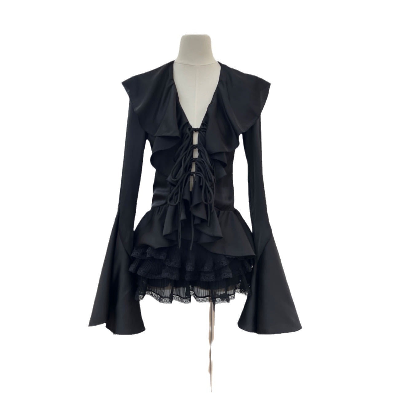 UNIKCOSA Velora Satin Shirt And Lace Skirt Set Autumn 💫