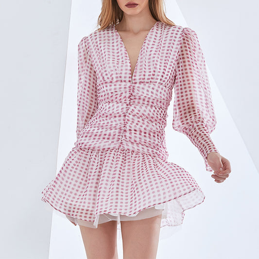UNIKCOSA Velora V-Neck Bubble Sleeve Polka Dot Dress 💫