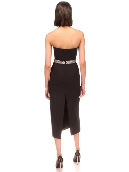UNIKCOSA NoirFit Beaded Strapless Bandage Evening Dress 💫
