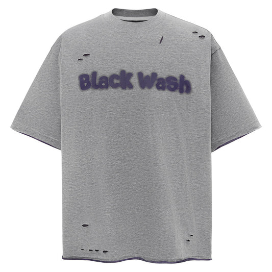 UNIKCOSA LuxeEase Letter Print Ripped Short Sleeve Tee 💫