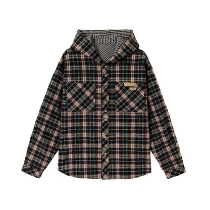 UNIKCOSA UrbanSoul Plaid Hooded Spliced Design Shirt 💫