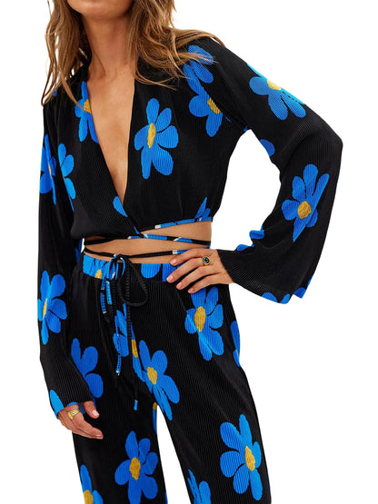 UNIKCOSA BloomEase Floral Pleated Two-Piece Set for Women 🌺