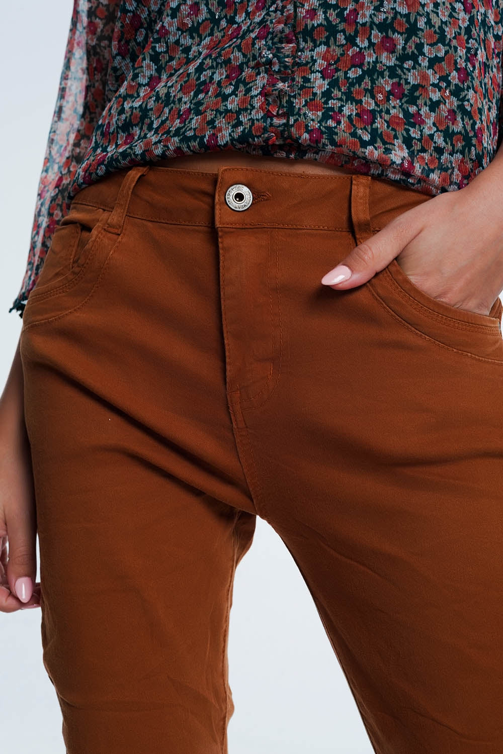 Drop crotch skinny jean in Orange