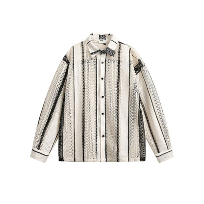 UNIKCOSA LuxeEase Hollow Out Striped Unisex Loose Shirt 🌆