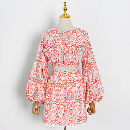 UNIKCOSA SoleilTie V-Neck Blouse & Slit Skirt Set