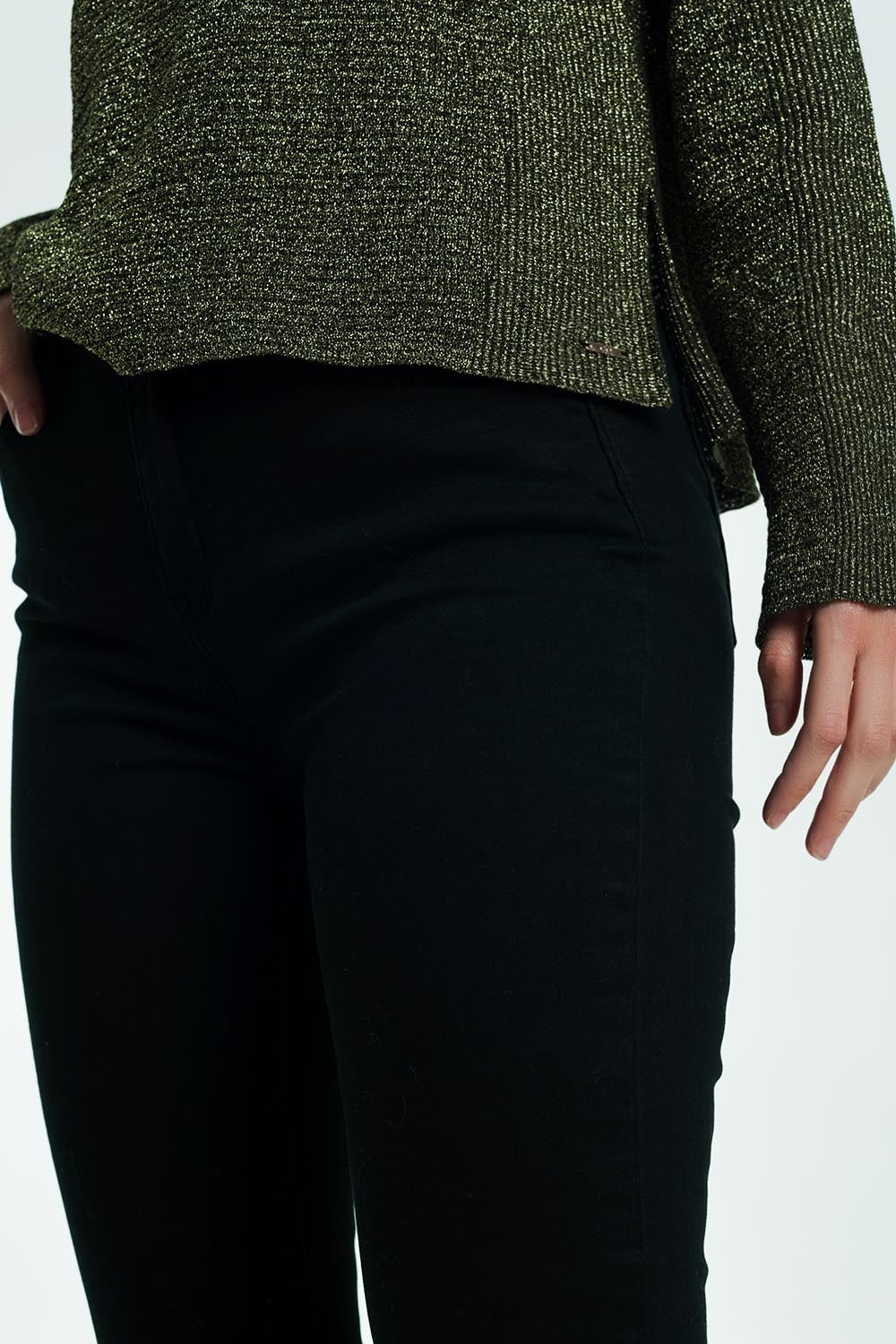 High rise raw hem flared jeans in black